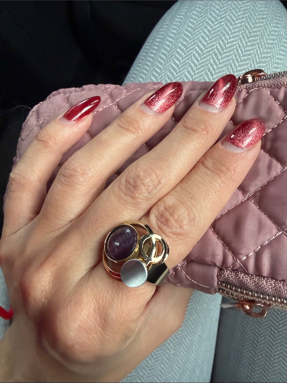 Gold Multi-Stone Fashion Ring with Purple Accent - Women Jewelry
